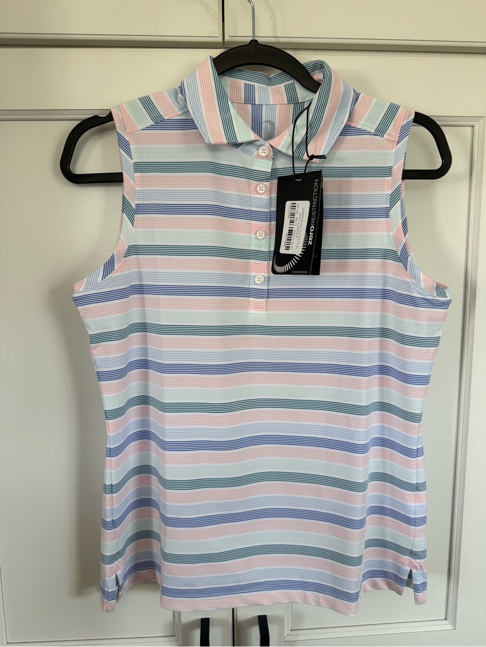 Sleeveless Striped Polo Tank in Pastel Blue, Pink & Mint by FootJoy